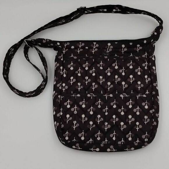 LUG crossbody bag black white tiny floral motif adjustable strap LUG - Picture 1 of 11